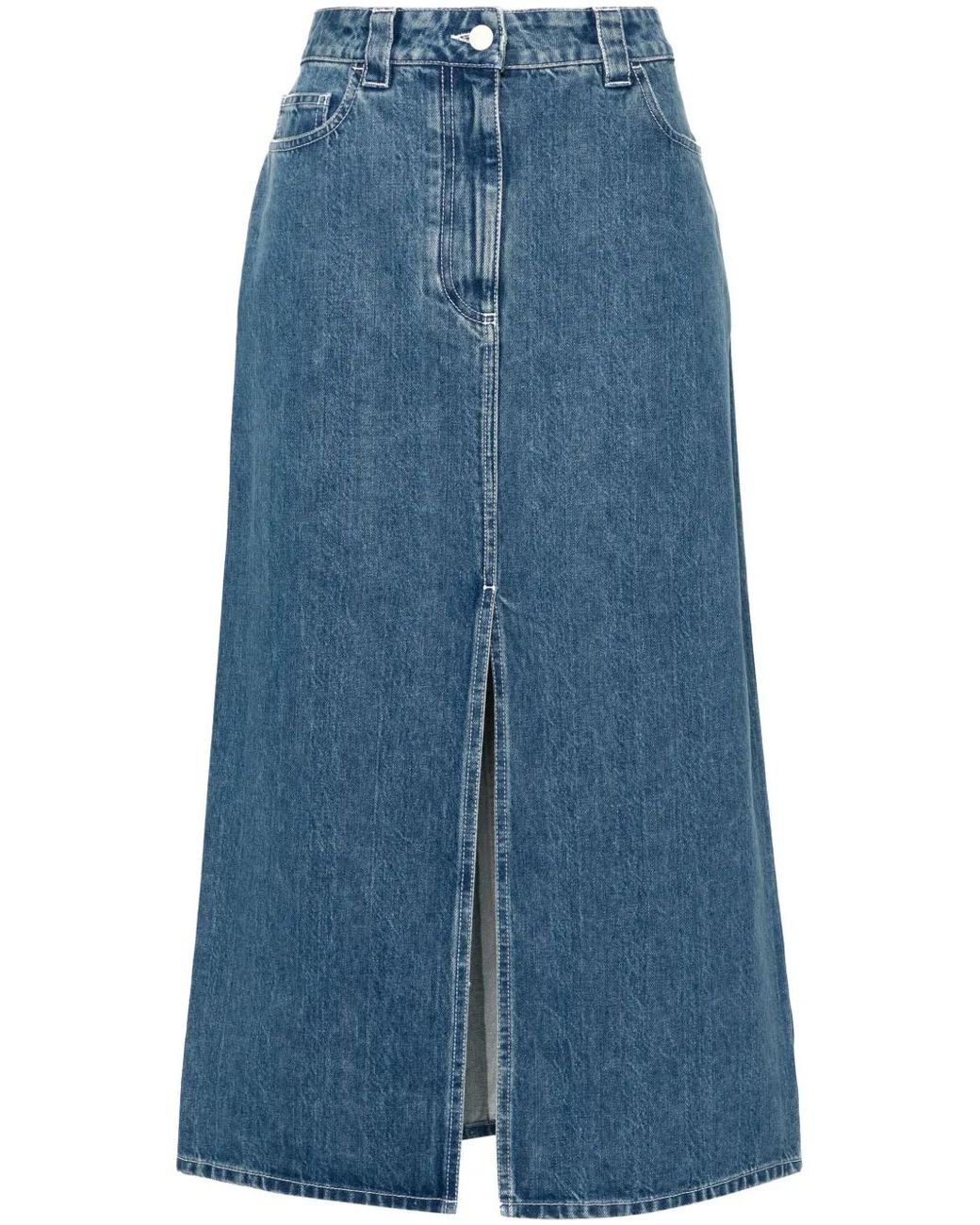 Sunnei Blue Logo-Patch Denim Skirt