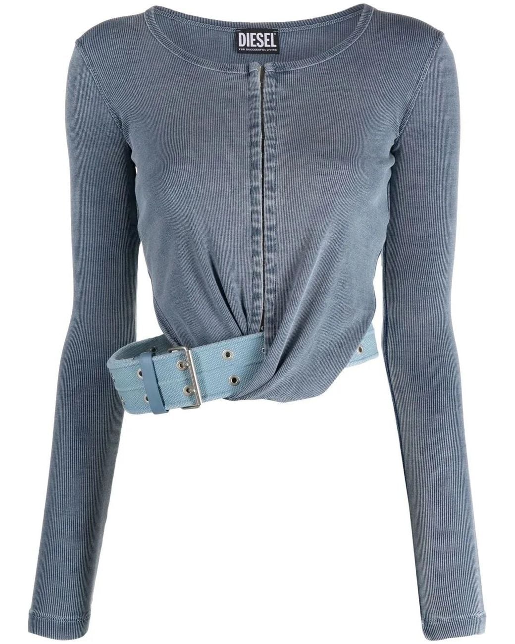 DIESEL Blue Belted-Waist Long-Sleeved T-Shirt
