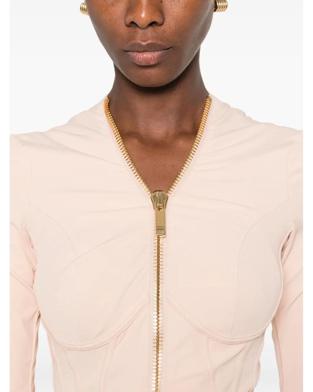 Elisabetta Franchi Pink Corset-Style Zip-Up Jacket