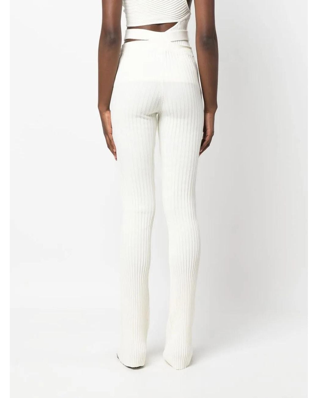 ANDREADAMO White Cut-Out Waist Ribbed Trousers