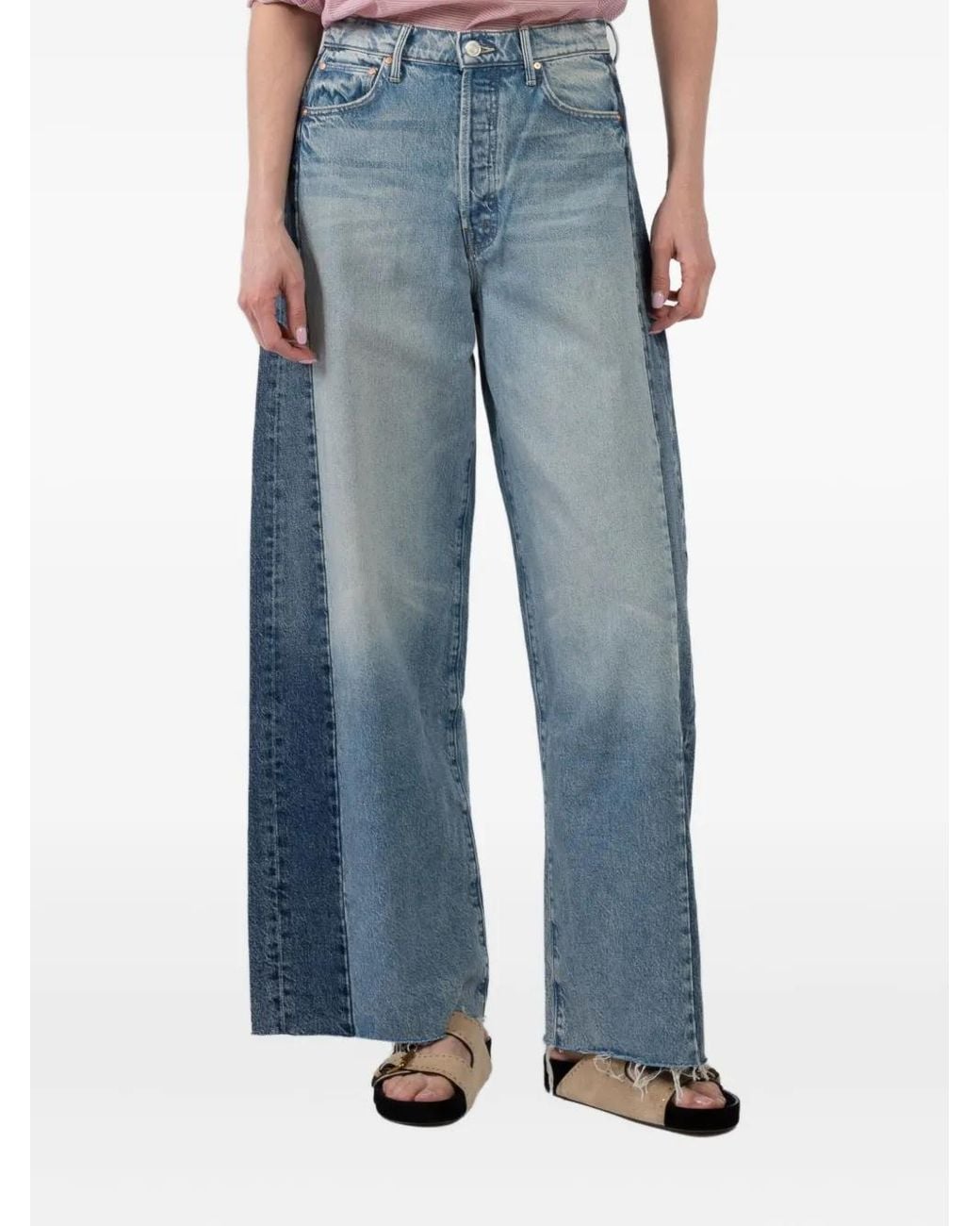 Mother Blue Patchwork Panel Jeans