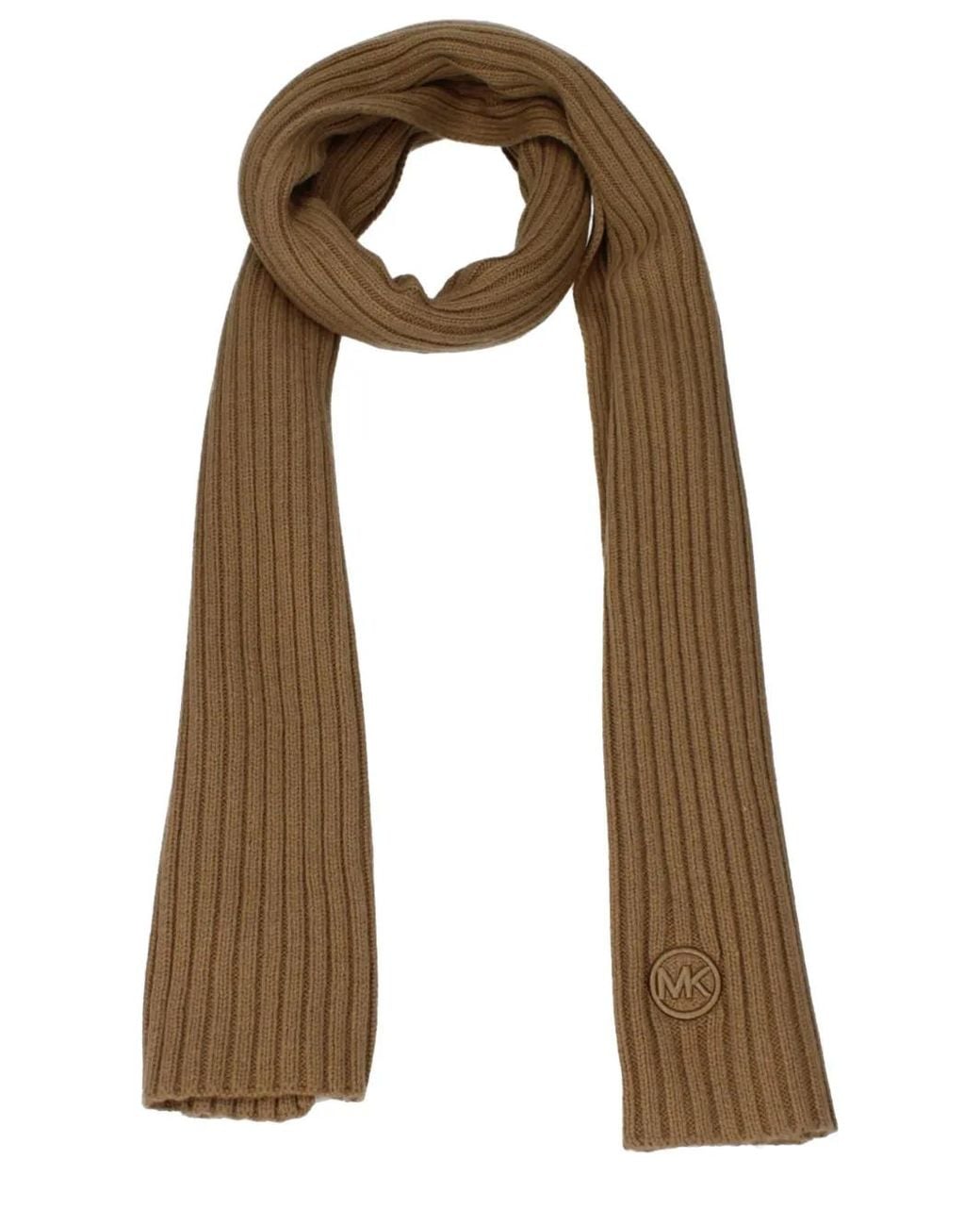 Michael Kors White Ribbed-Knit Logo-Patch Scarf