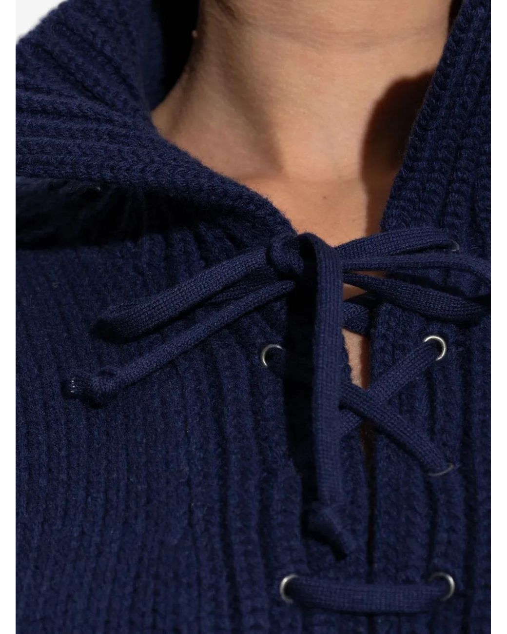 Etro Blue Pull Brodé À Détail De Laçage