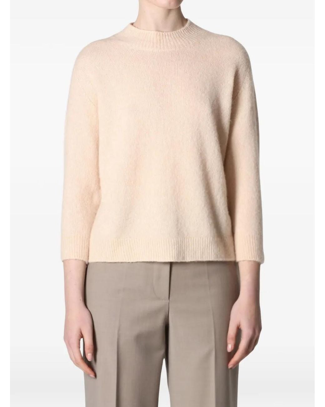 Roberto Collina Natural Three-Quarter-Sleeve Mock-Neck Sweater