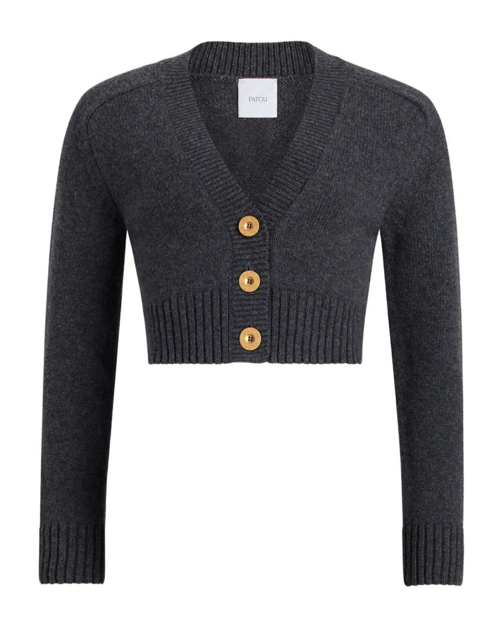 Patou Black Elbow-Patch Button Cardigan