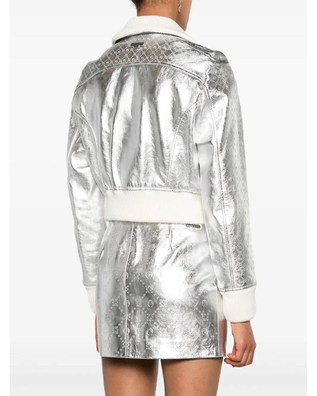 MARINE SERRE White Moonogram-Pattern Laminated Leather Jacket
