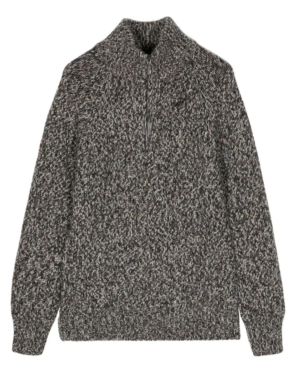 Cruciani Gray Half-Zip Wool-Silk Jumper for men