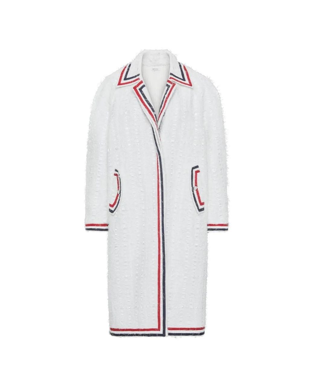 Thom Browne White Satin Ribbon Tweed Raglan Coat