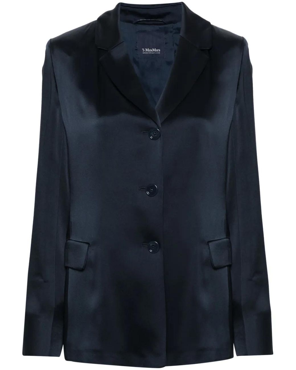 Max Mara Blue Single-Breasted Satin Blazer