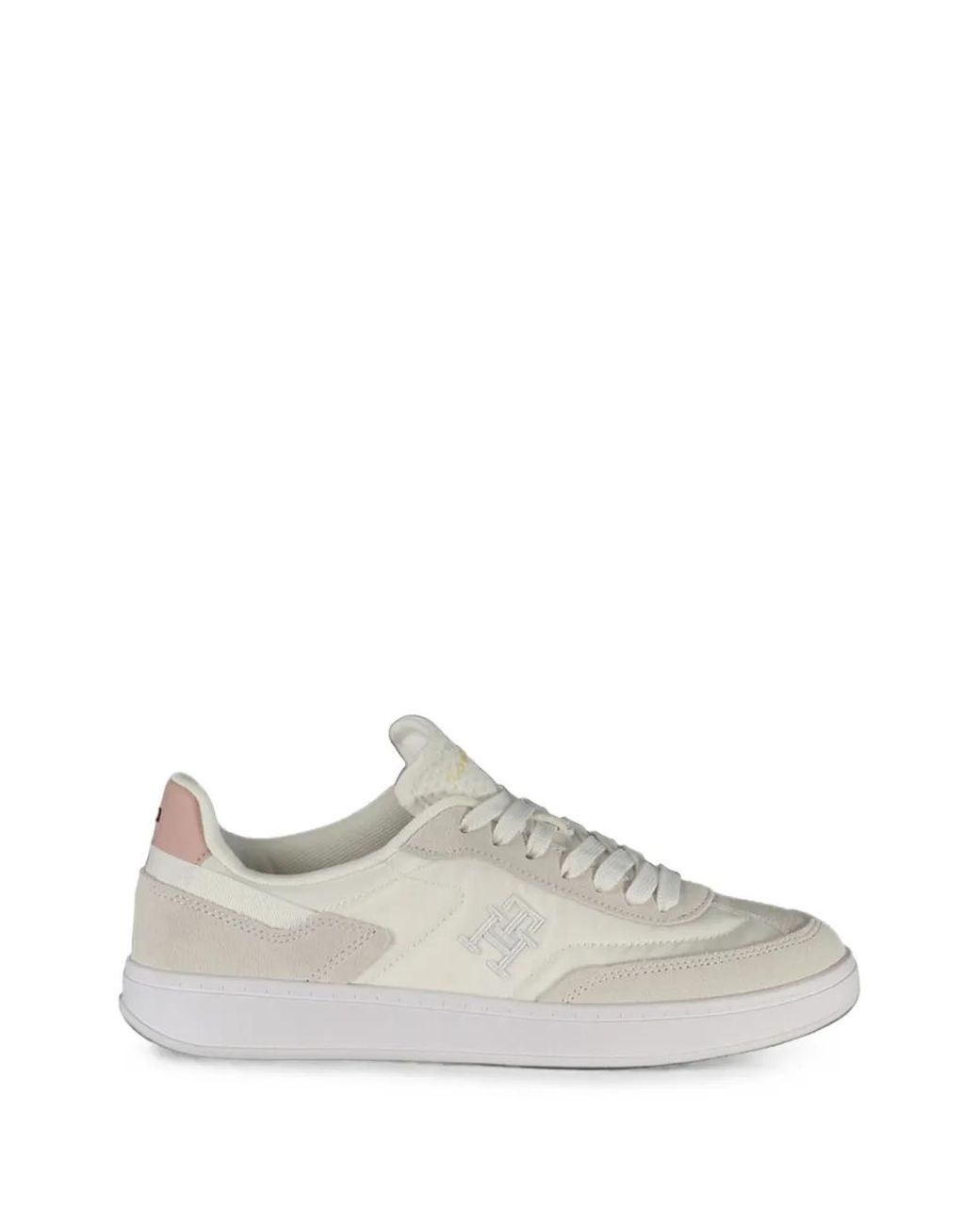 Tommy Hilfiger White Suede-Panelled Logo-Embroidered Sneakers