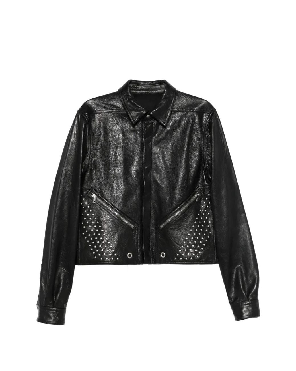 Rick Owens Black Alice Tour Stud-Embellished Leather Jacket for men