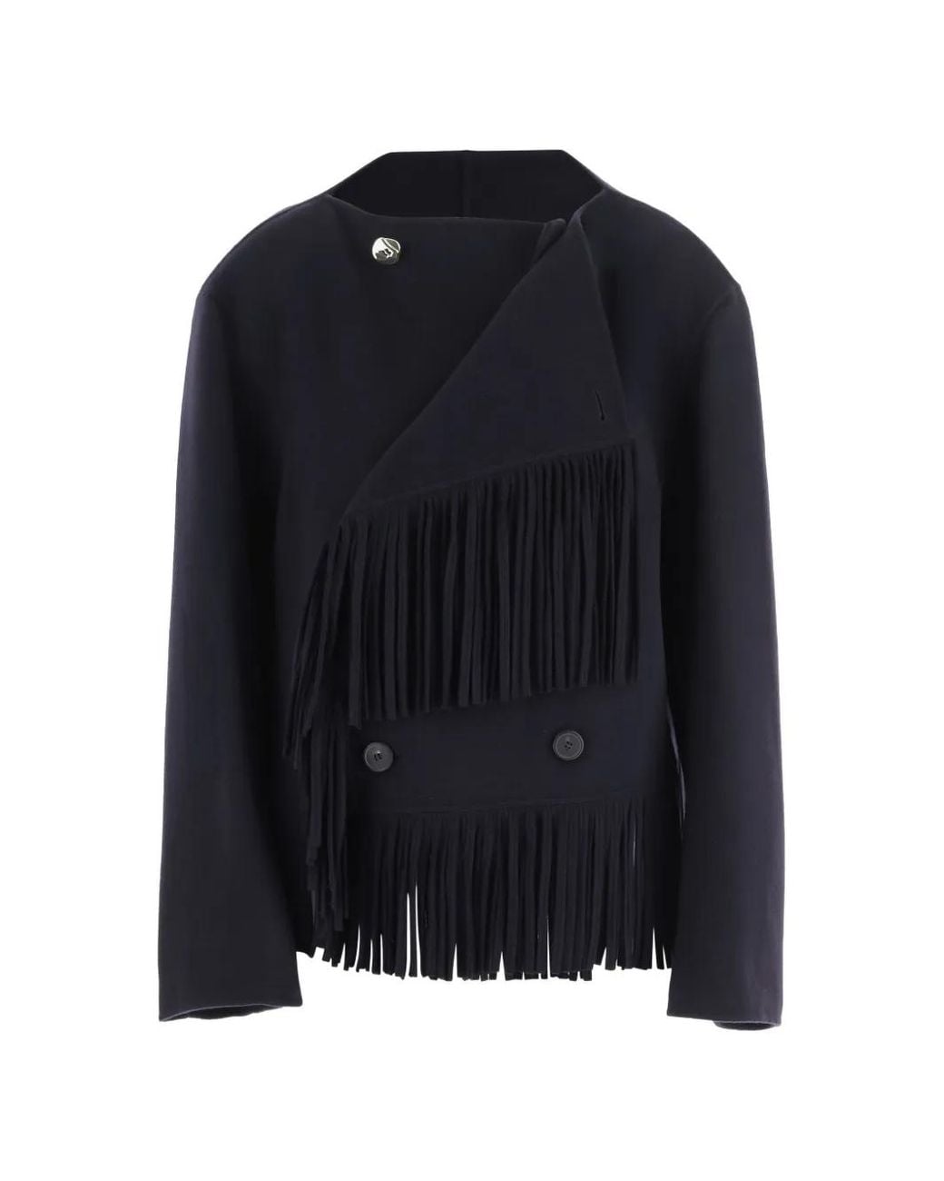 Carven Blue Veste À Boutonnière Croisée Frangée
