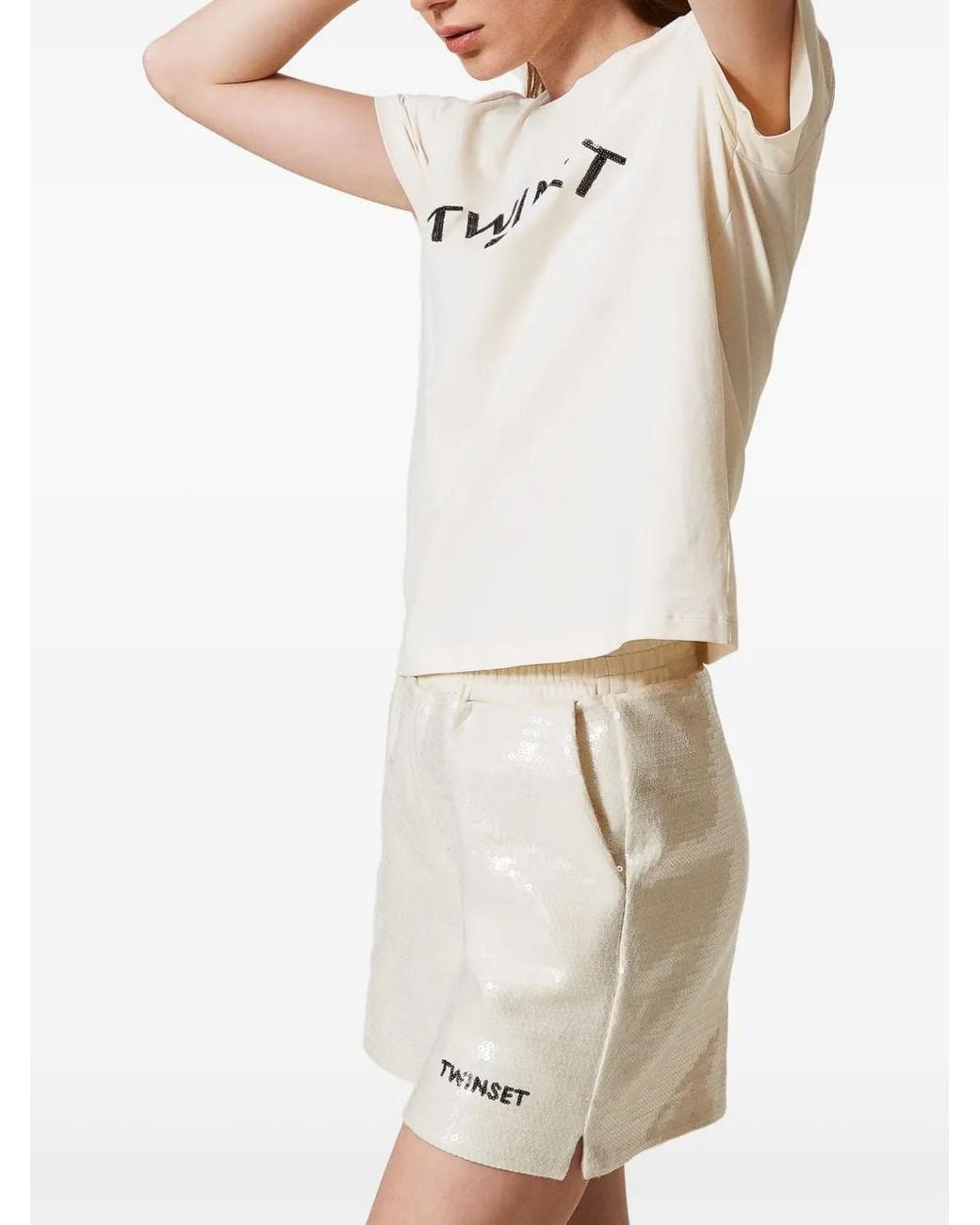 Twinset White Logo-Embellished T-Shirt