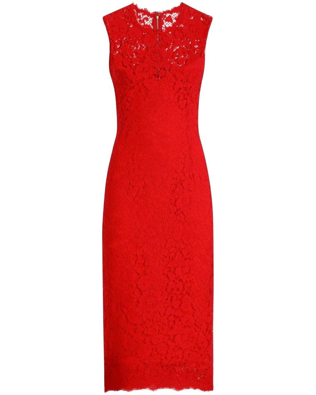 Dolce & Gabbana Red Floral Midi Dress