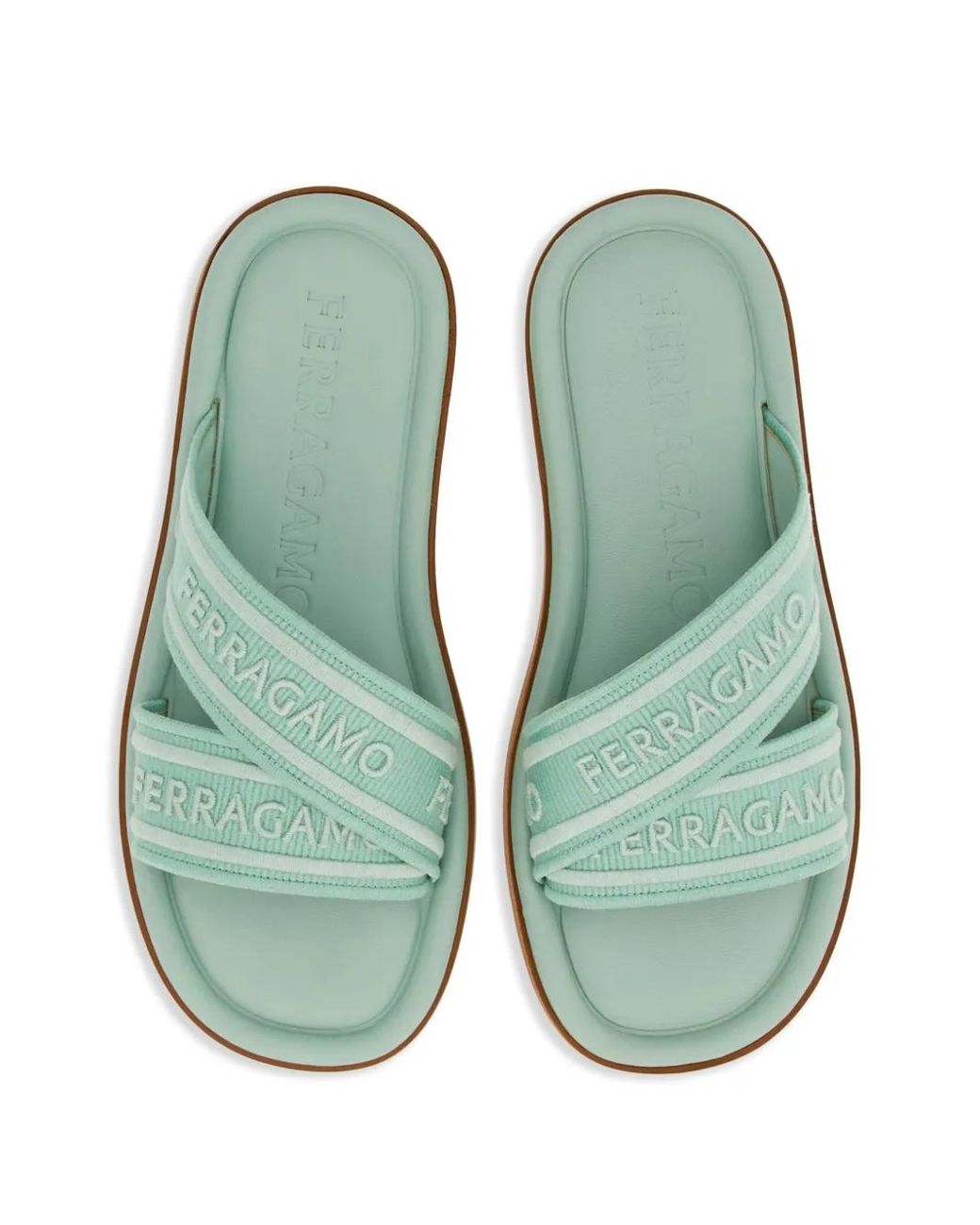 Ferragamo Green Logo-Print Round-Toe Slides