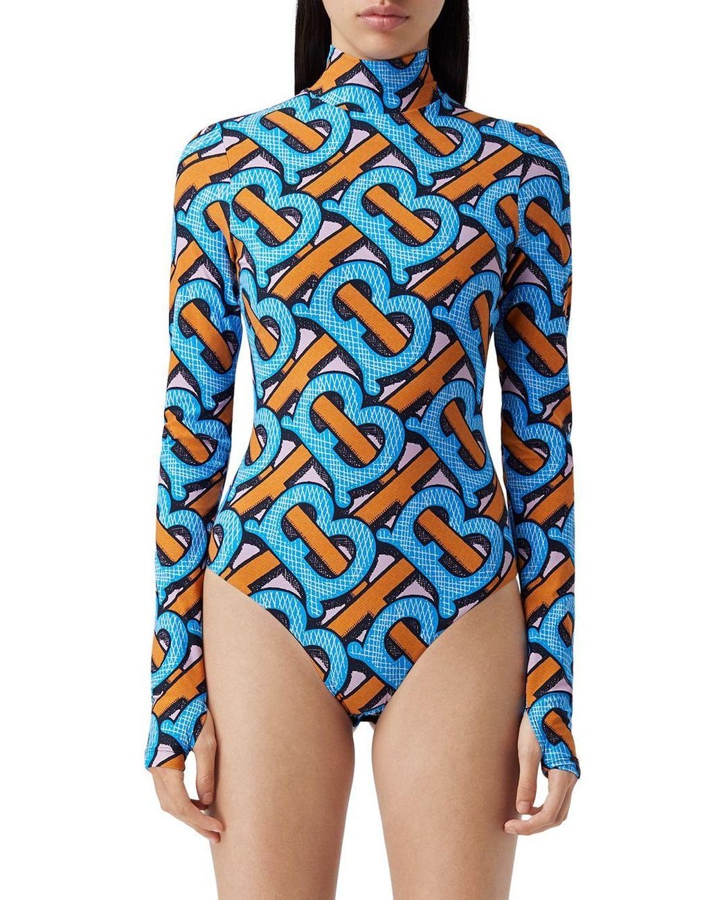 Burberry Tb Monogram Print Bodysuit in Blue | Lyst