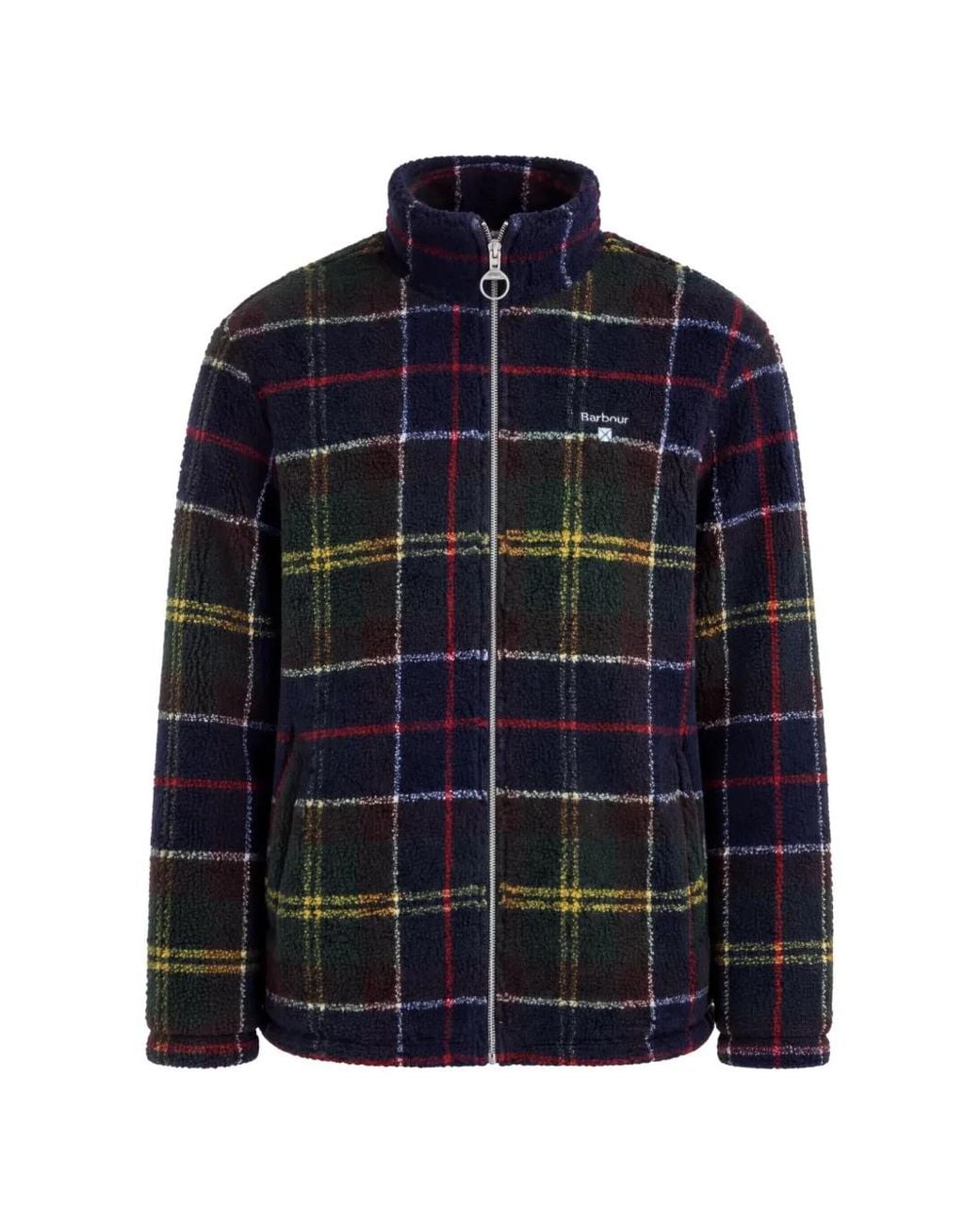 Barbour Blue Tartan Sherpa-Fleece Cardigan for men