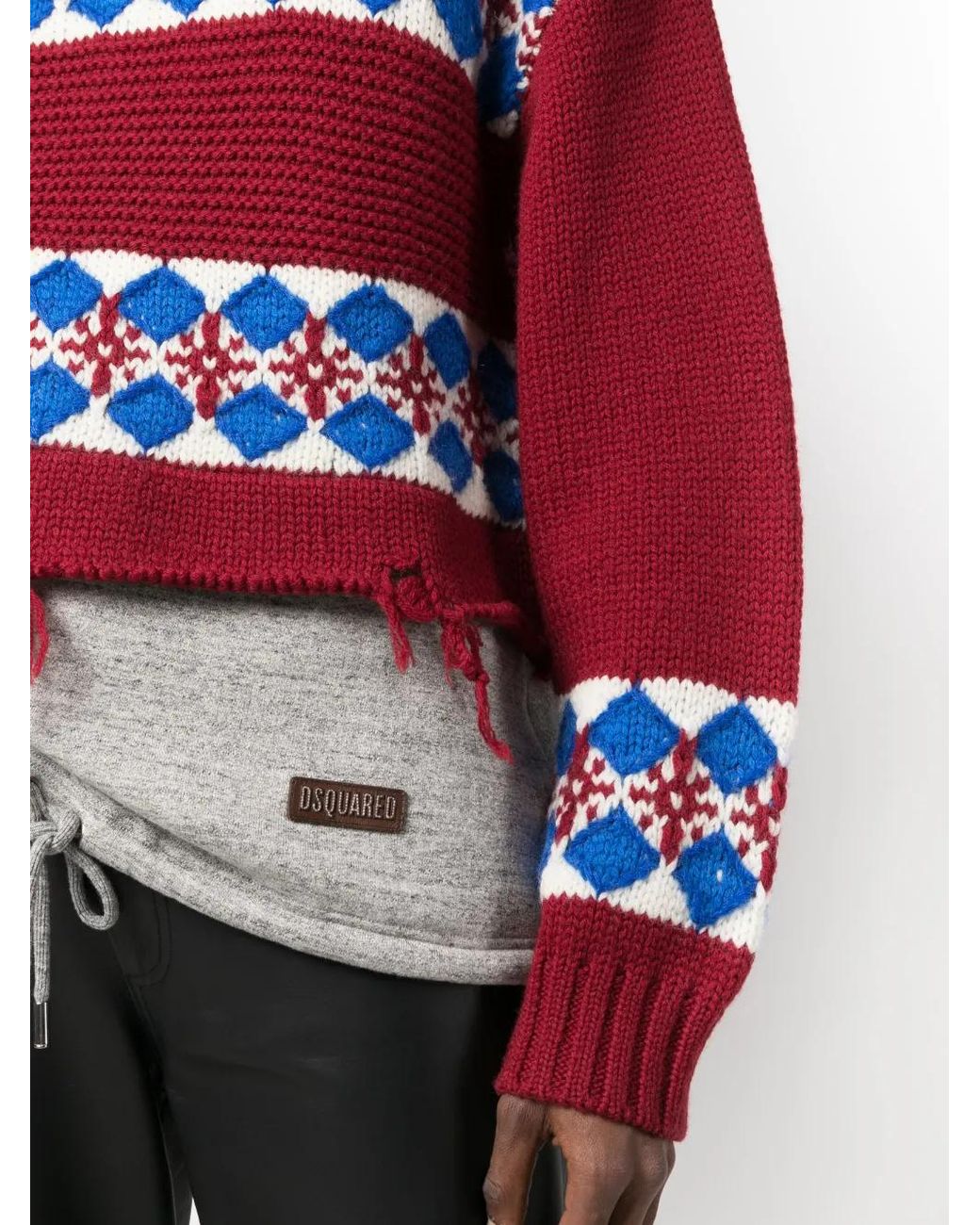 DSquared² Red Distressed-Finish Wool Jumper for men