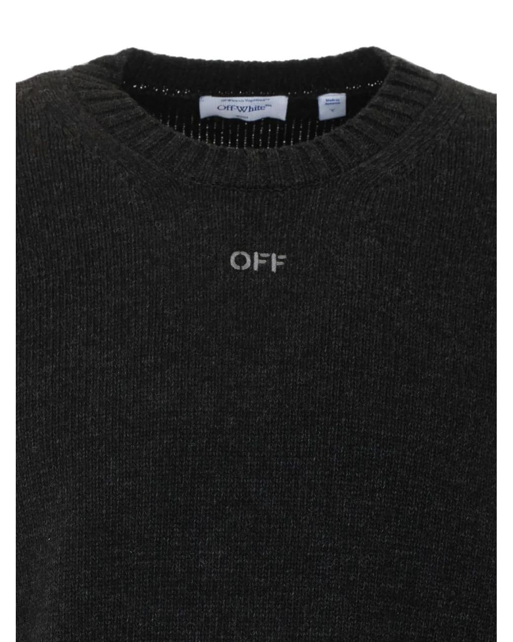 Off-White c/o Virgil Abloh Black Pull Diagonals En Maille Texturée À Col Rond for men