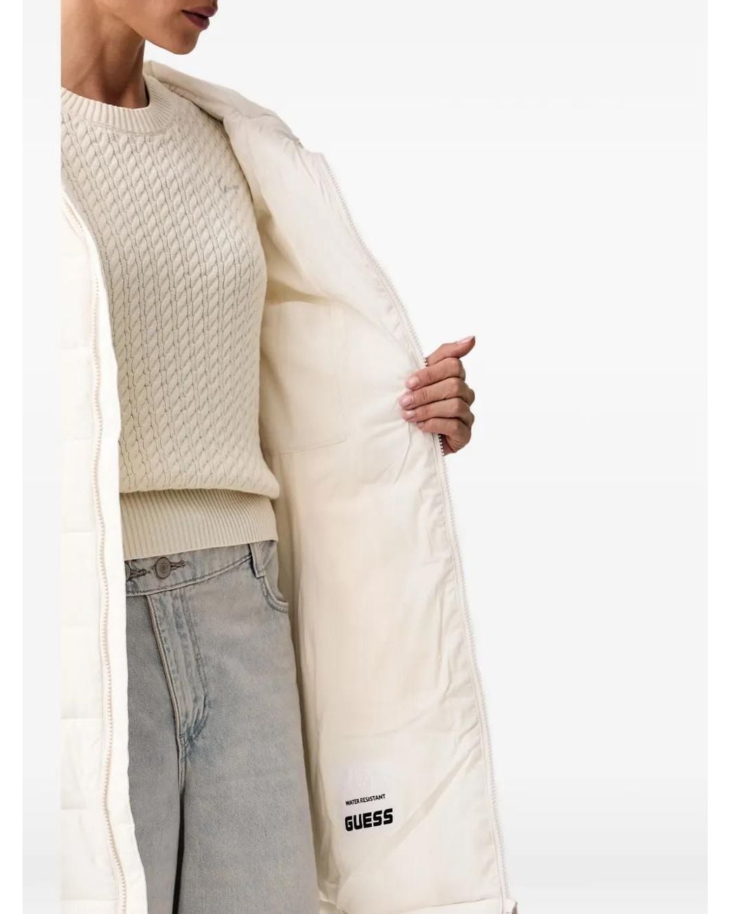 Guess White Hooded Padded Coat