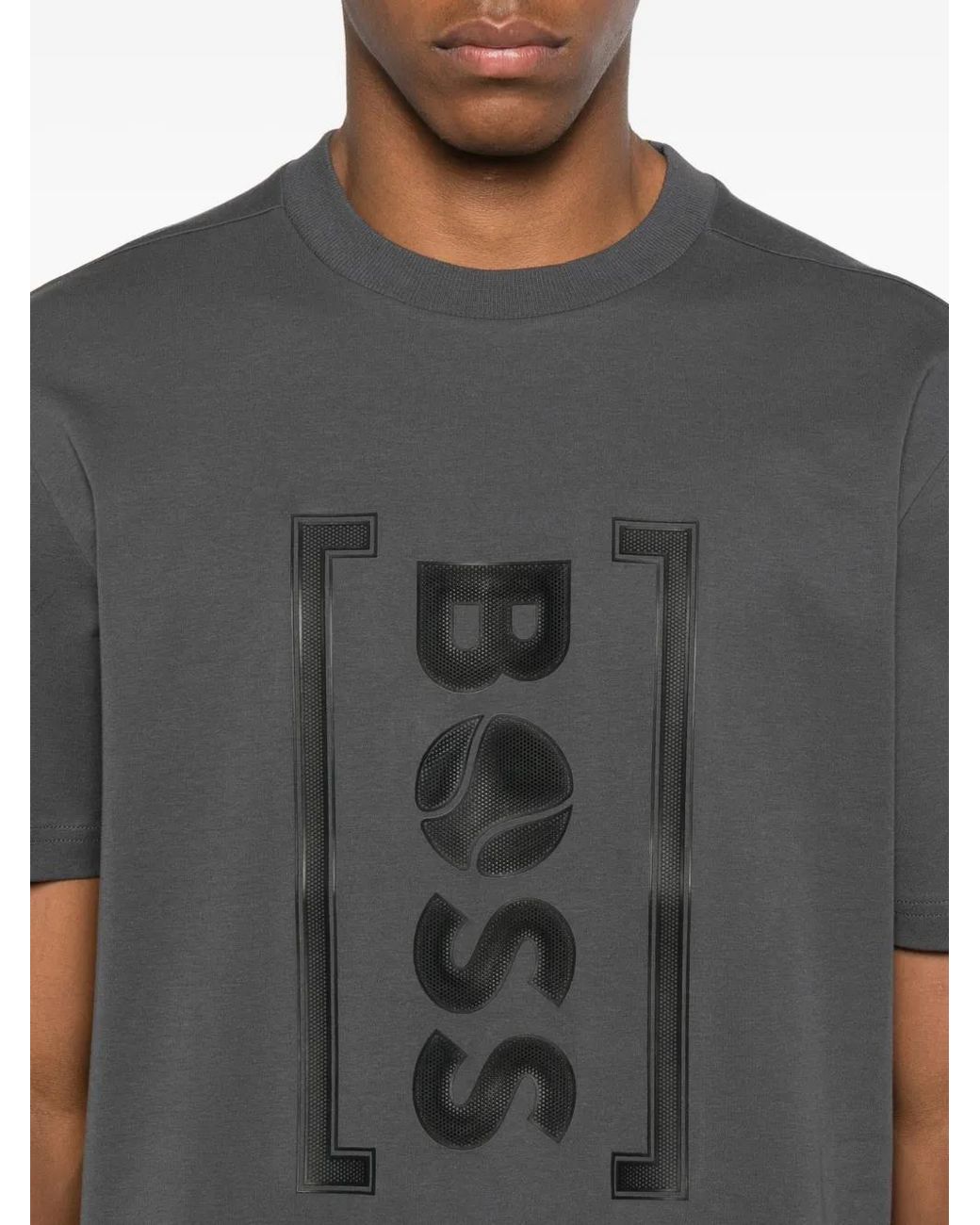 Boss Gray Logo-Print Cotton T-Shirt for men