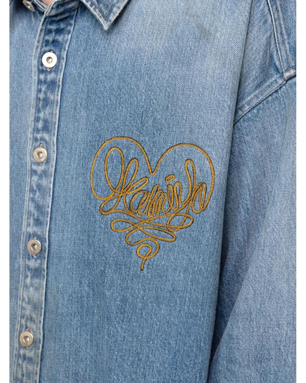KAMIYA Blue Surchemise En Jean À Cœur Brodé for men