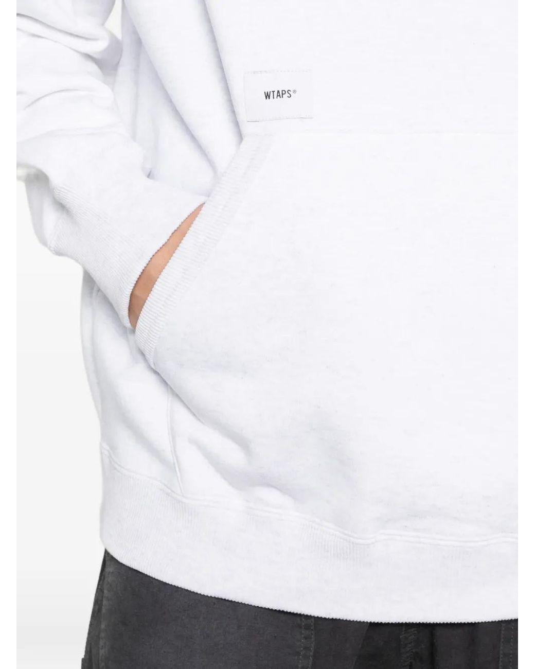 (w)taps White Drawstring Hoodie for men