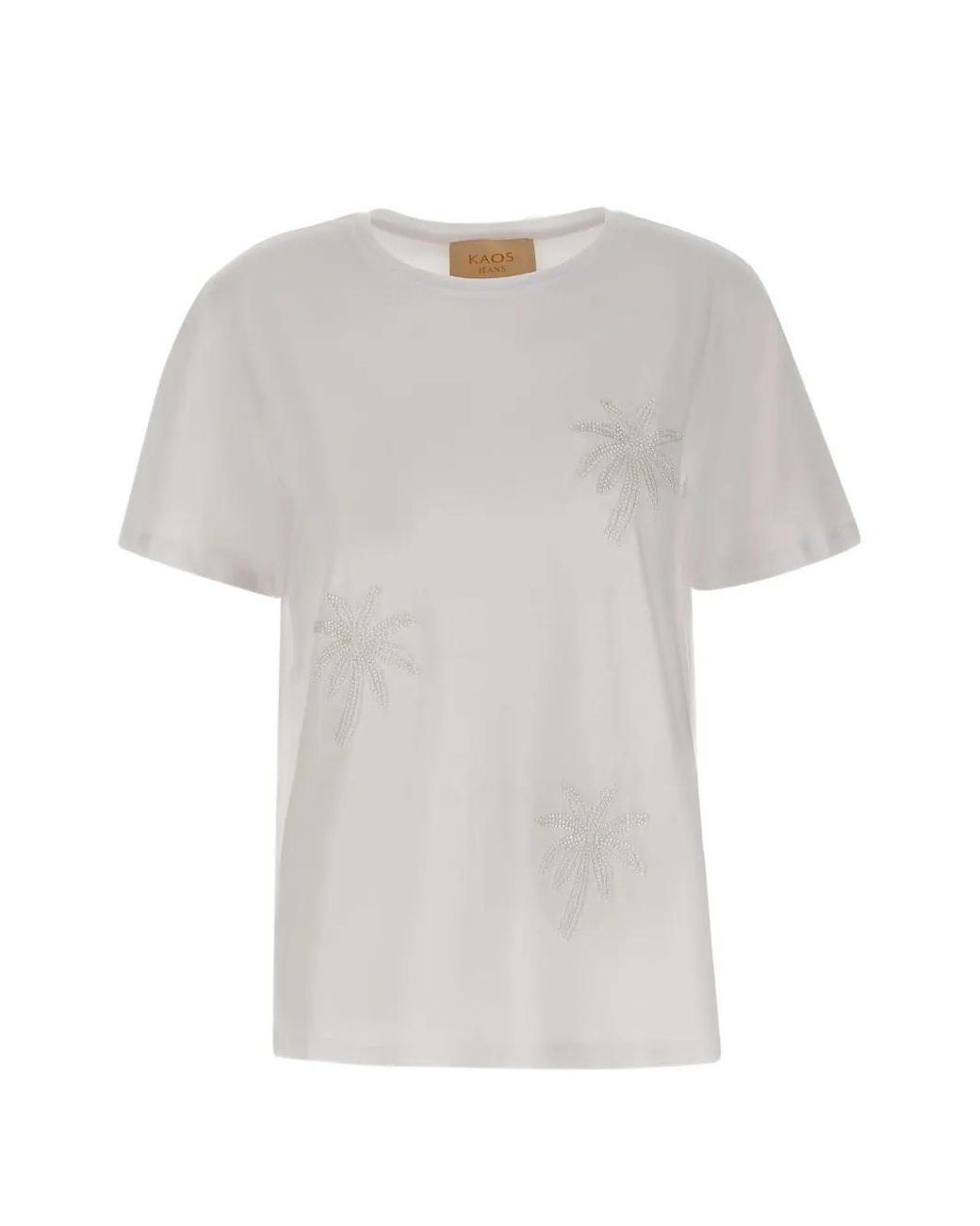 Kaos White Sequin-Embellished Palm-Tree T-Shirt
