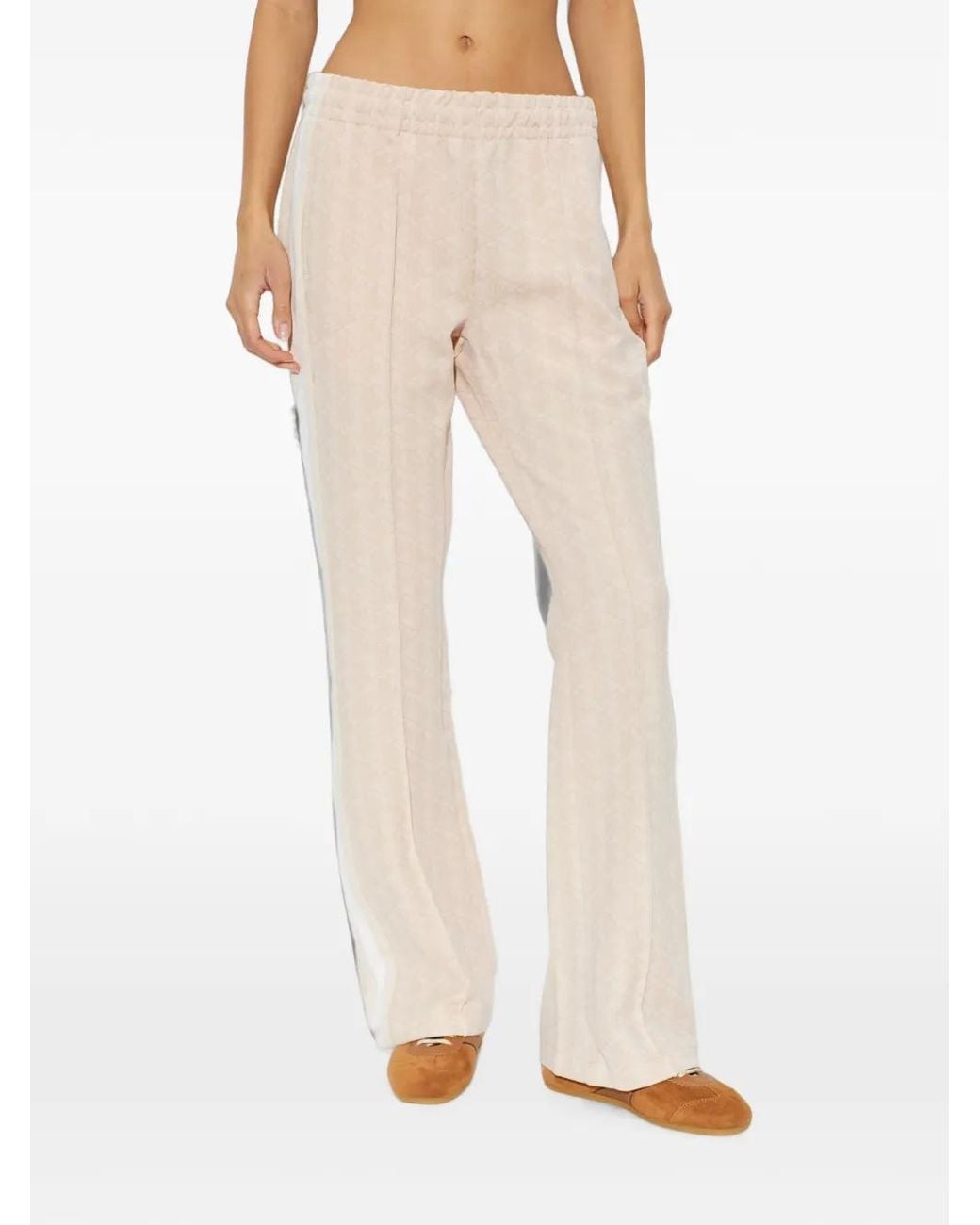Lacoste White Monogram-Pattern Flared Track Pants