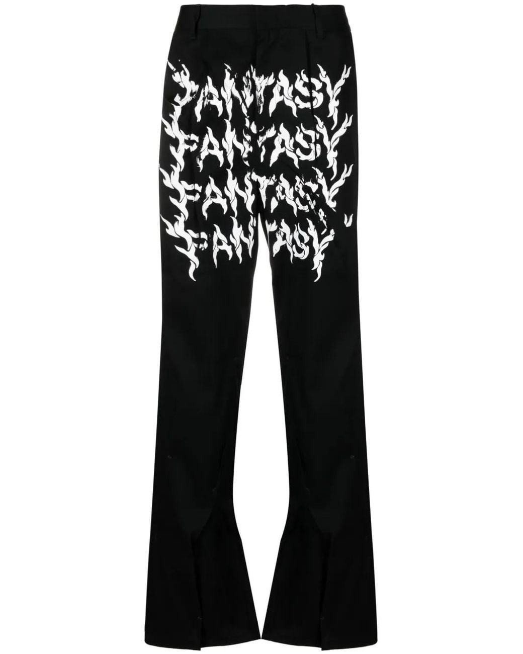 Kusikohc Black Slogan-Print Straight-Leg Wool Trousers for men