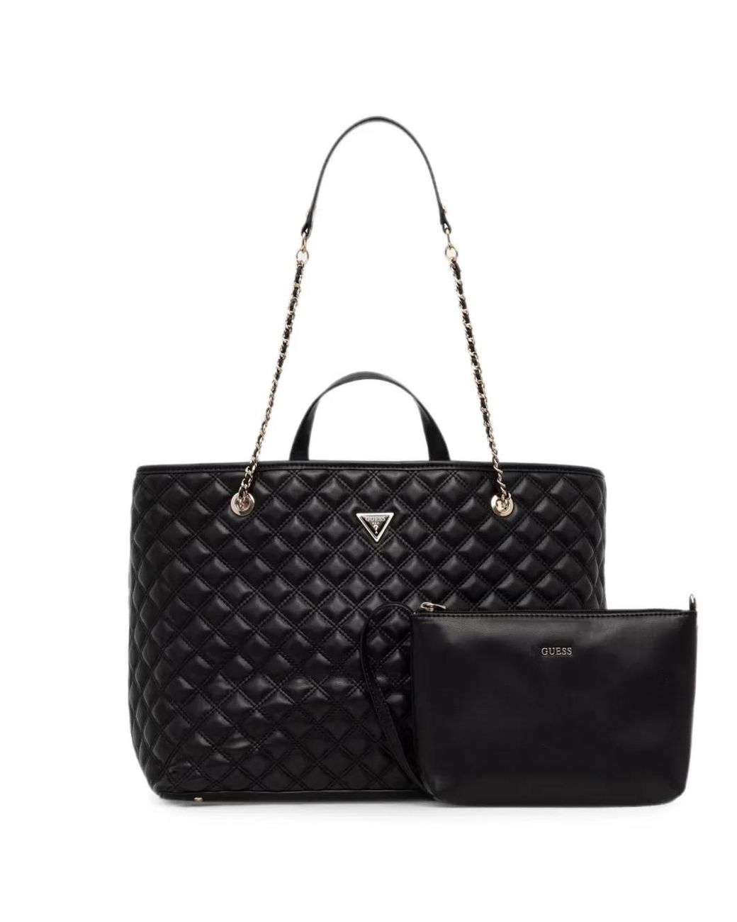 Guess Black Giully Quilted Logo-Plaque Tote Bag