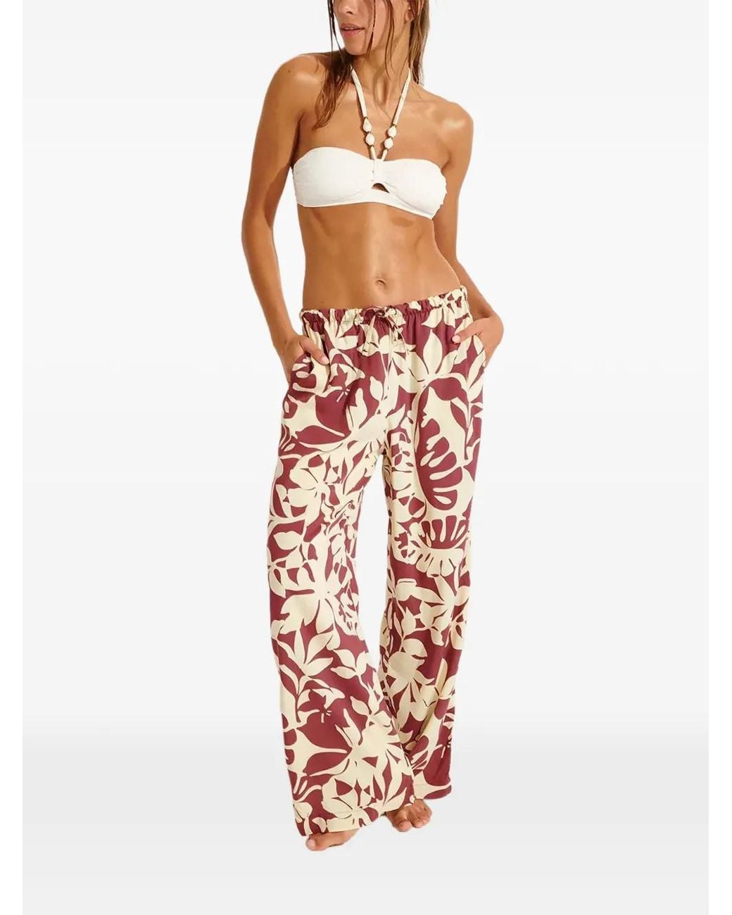 Banana Moon White Okeah Sarong Leaf-Print Drawstring Trousers