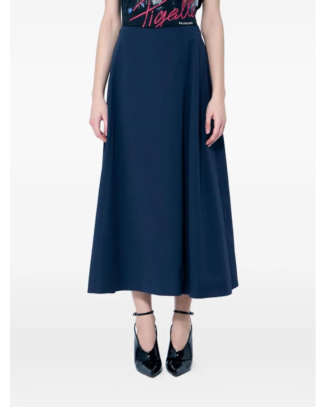 Balenciaga Blue A-Line Midi Skirt