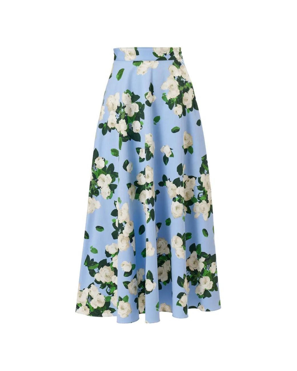 Carolina Herrera Blue Floral-Print Midi Skirt