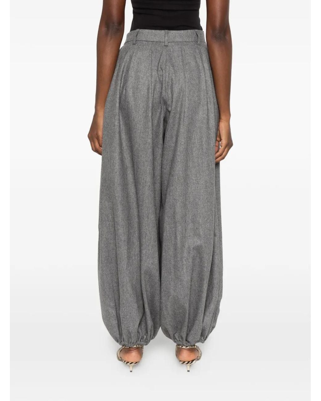 Thelatest Gray Pleated Elasticated-Cuff Trousers