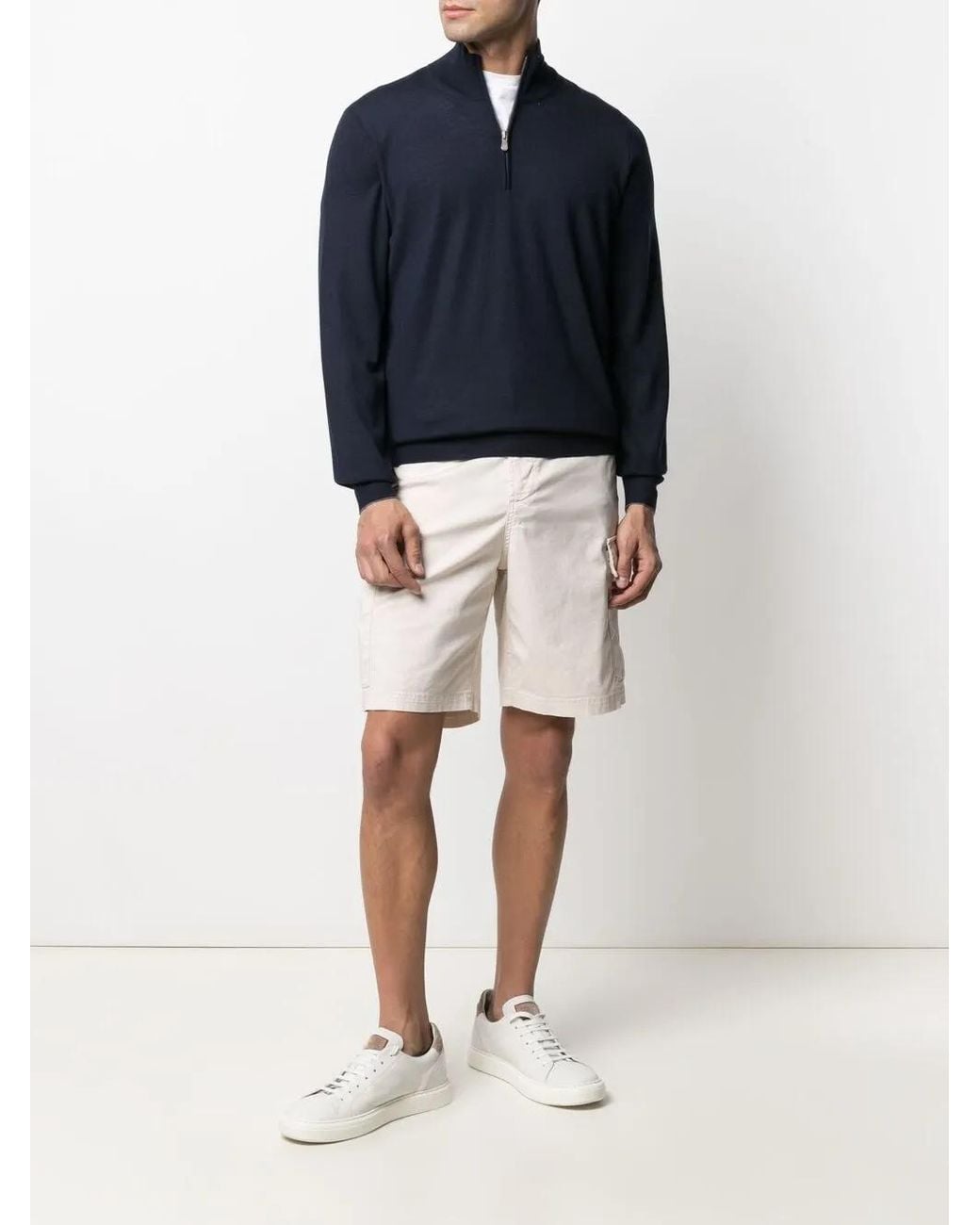 Brunello Cucinelli Blue Half-Zip Neck Jumper for men