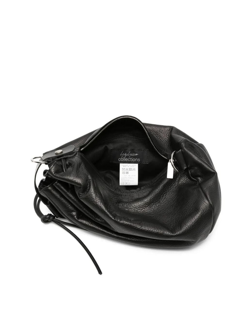 Yohji Yamamoto Black Drawstring Grained Leather Tote Bag