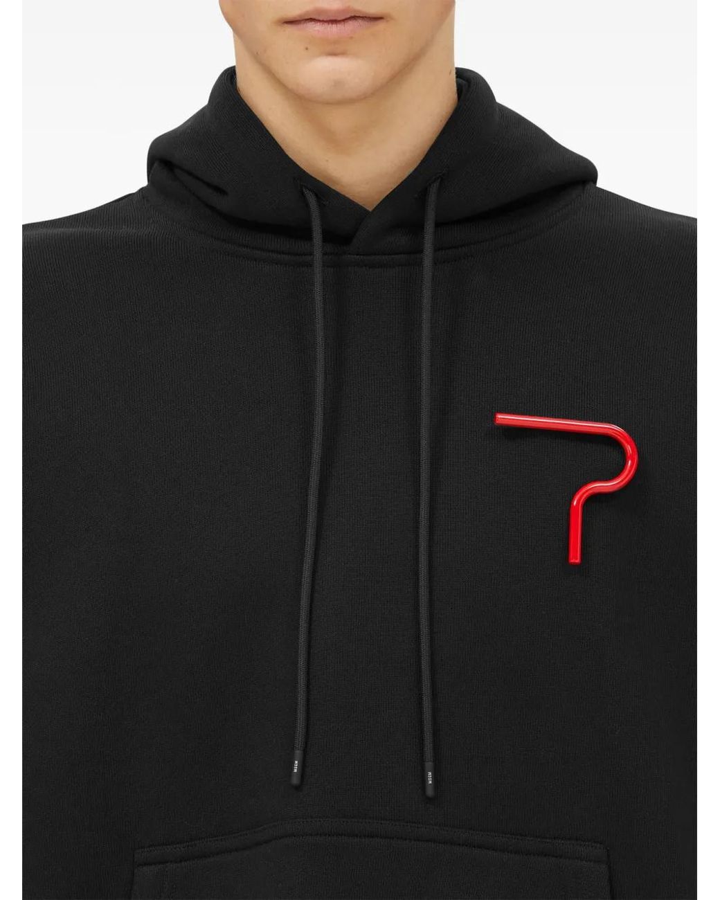 MSGM Black Logo Appliqué Drawstring Hoodie for men