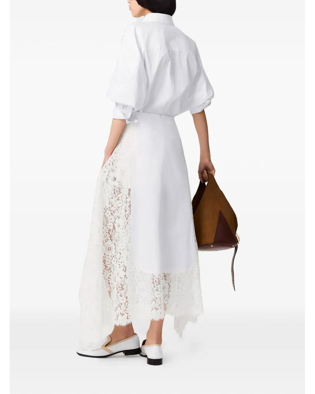 Stella McCartney White Lace-Panelled Handkerchief-Hem Skirt