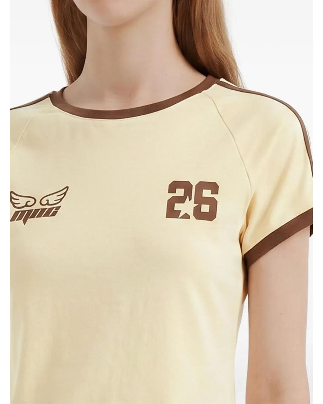 Mini Cream Natural Contrast-Trim Raglan-Sleeve T-Shirt