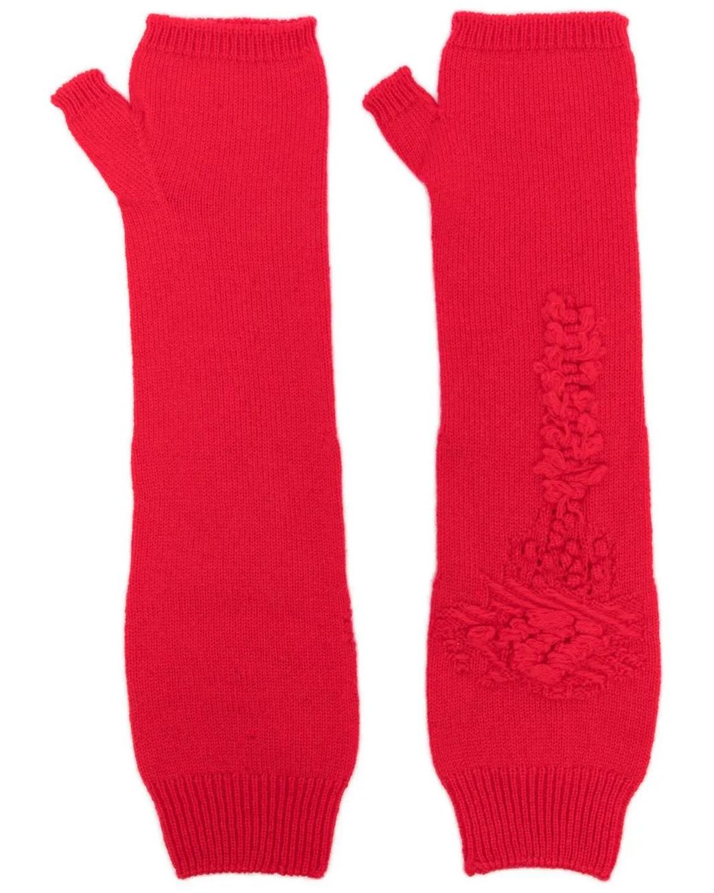 Barrie Red Cashmere Fingerless Mittens