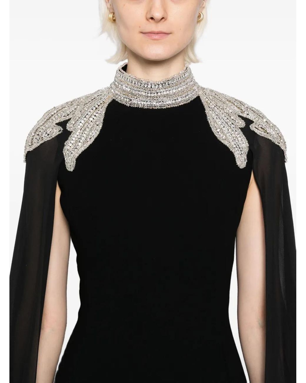 Saiid Kobeisy Black Embellished-Crepe Kaftan Dress