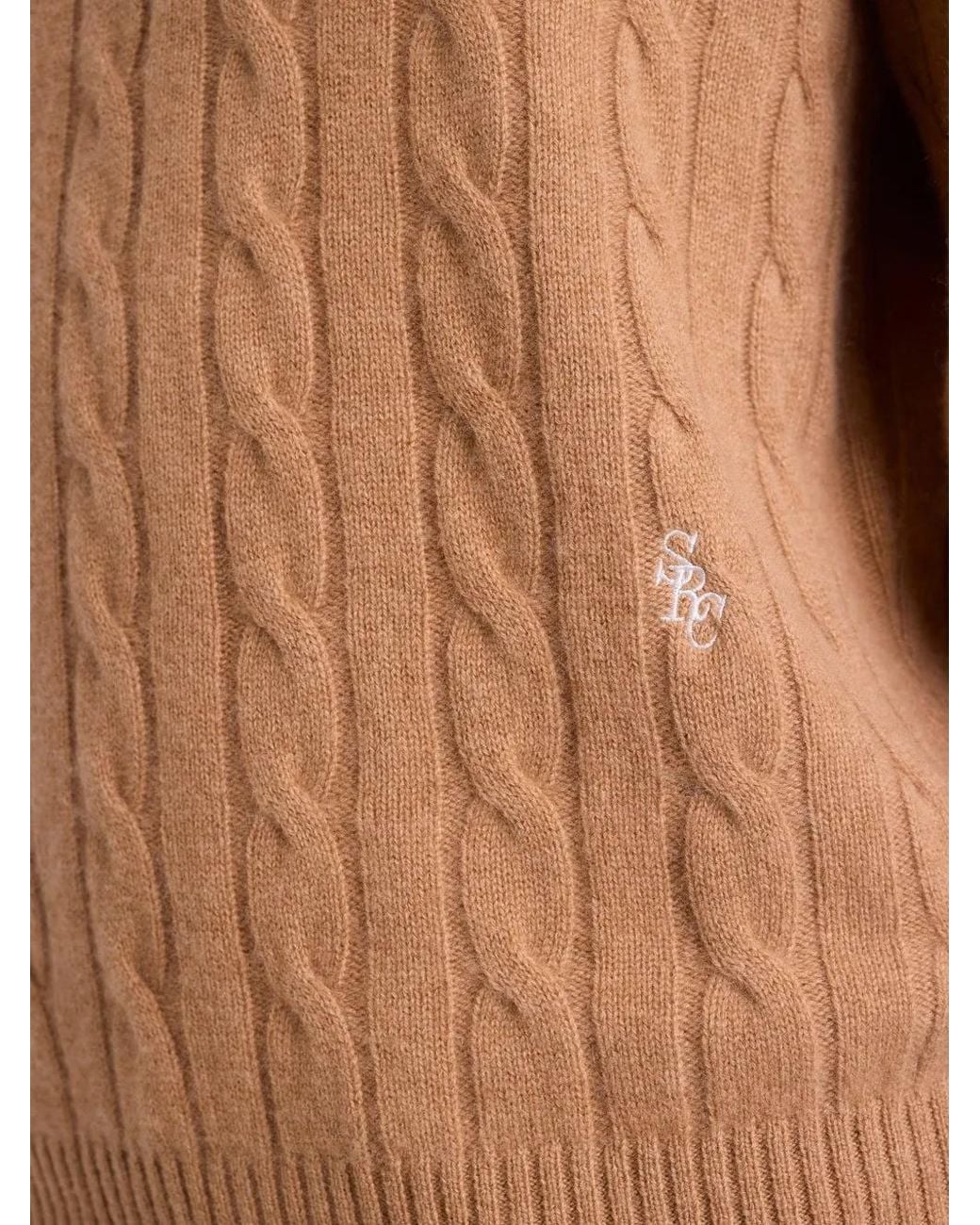Sporty & Rich Natural Cable-Knit Logo Sweater