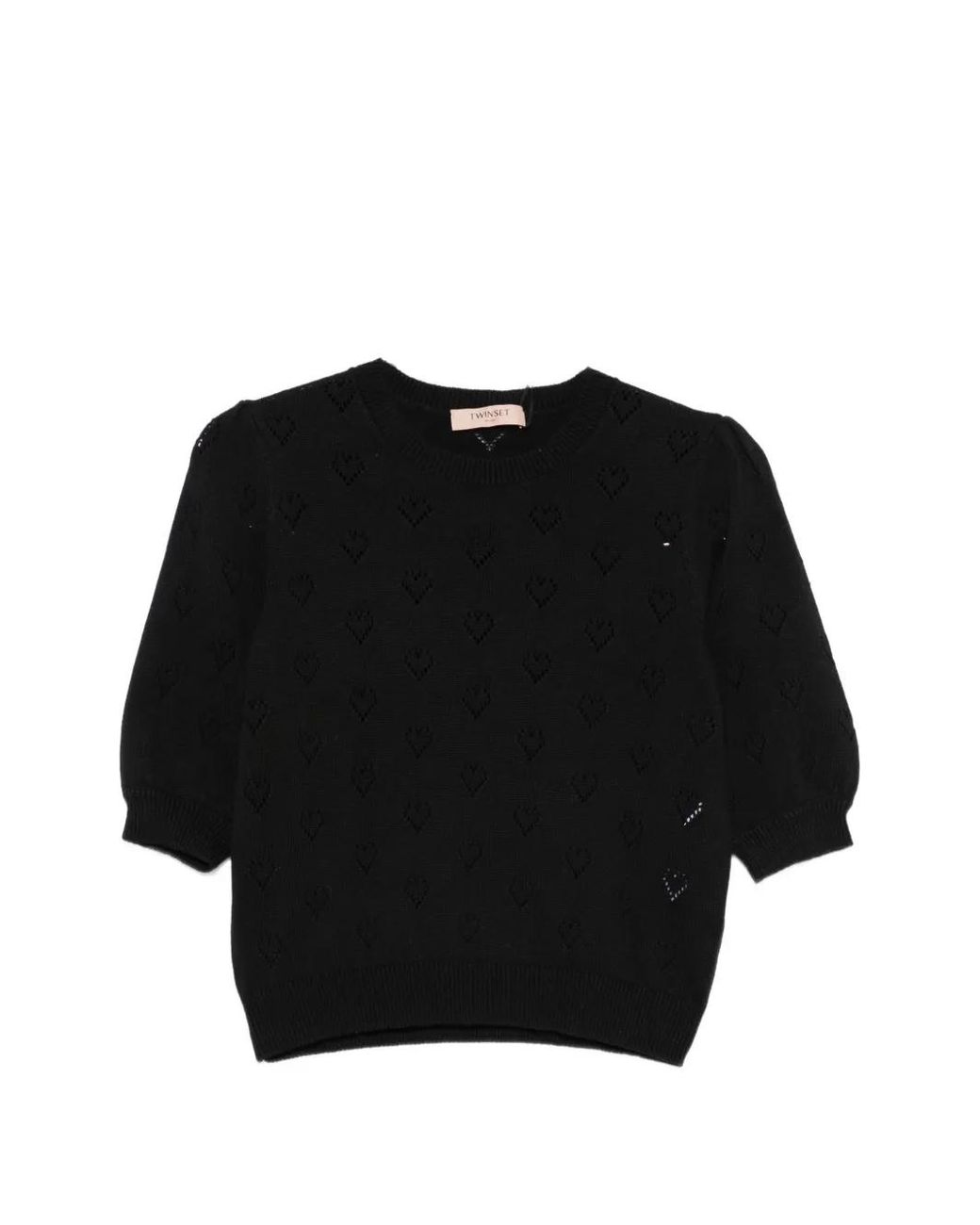 Twinset Black Heart-Pointelle Short-Sleeve Sweater
