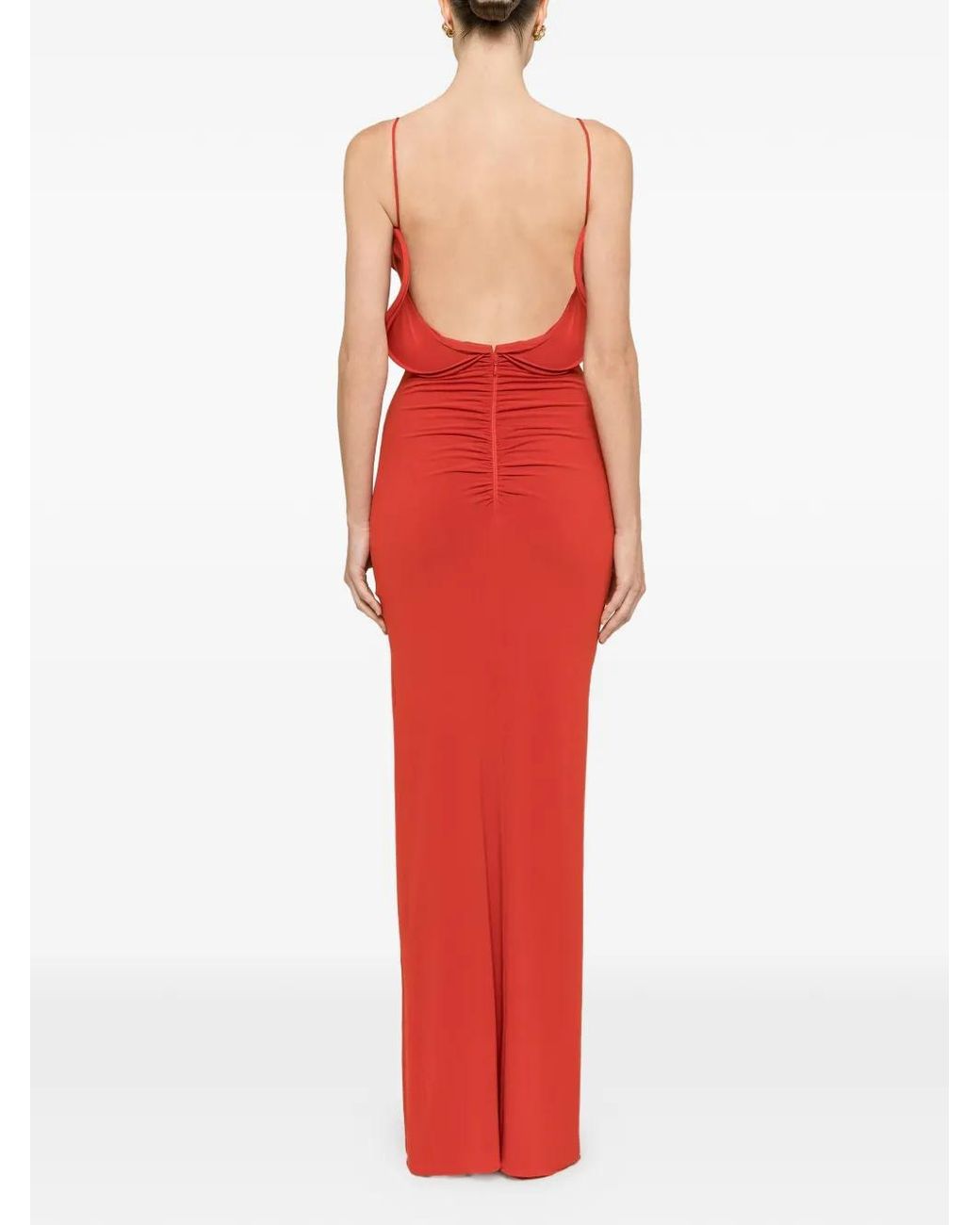 Nissa Red Robe Longue À Dos Ouvert