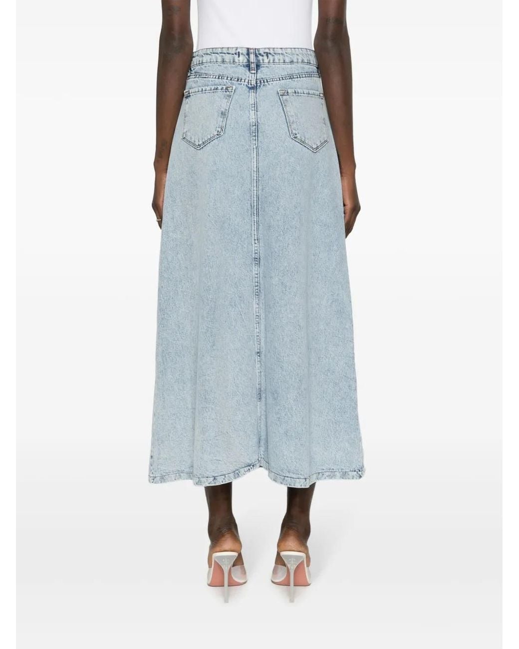 Ana Radu Blue Crystal-Embellished Washed Denim Midi Skirt