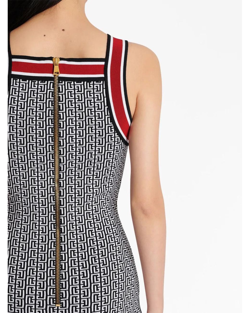Balmain Red Button-Embellished Monogram Minidress