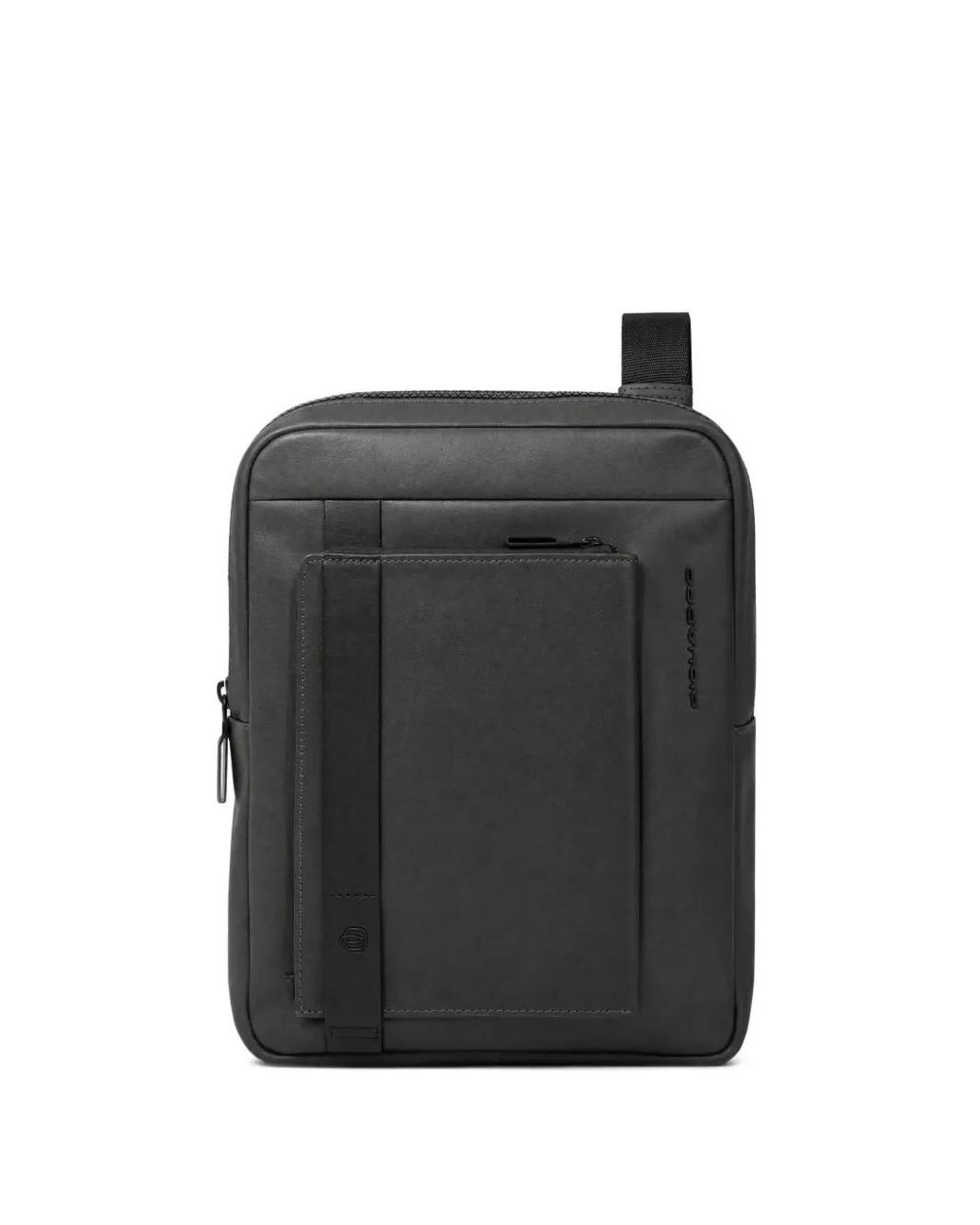 Piquadro Black Logo-Embossed Leather Messenger Bag