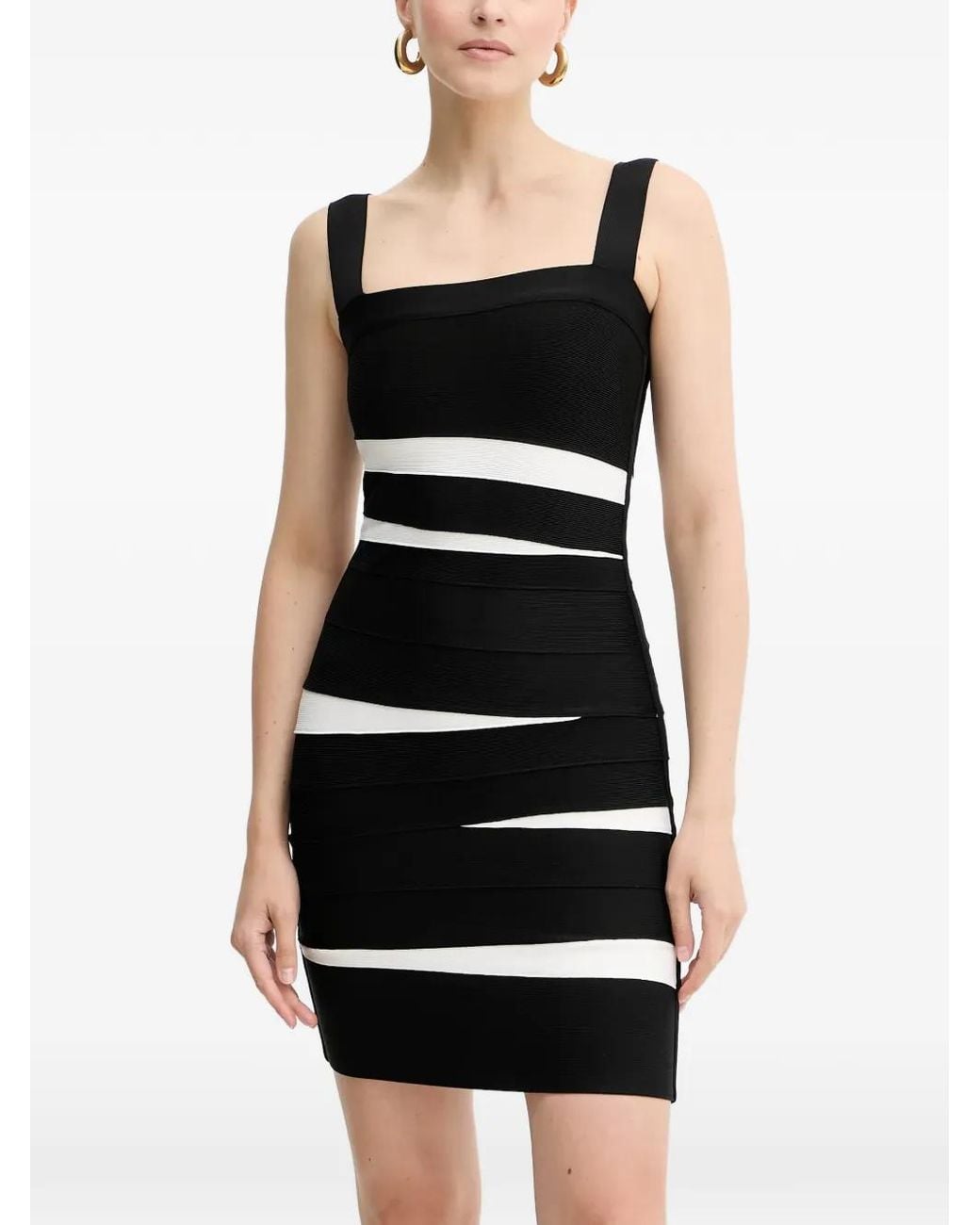 Hervé Léger Eve Square-Neck Striped Mini Dress in Black