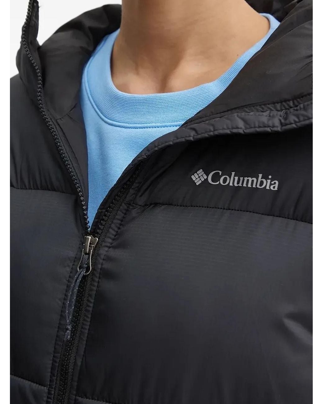 Columbia Blue Hooded Quilted Longline Coat